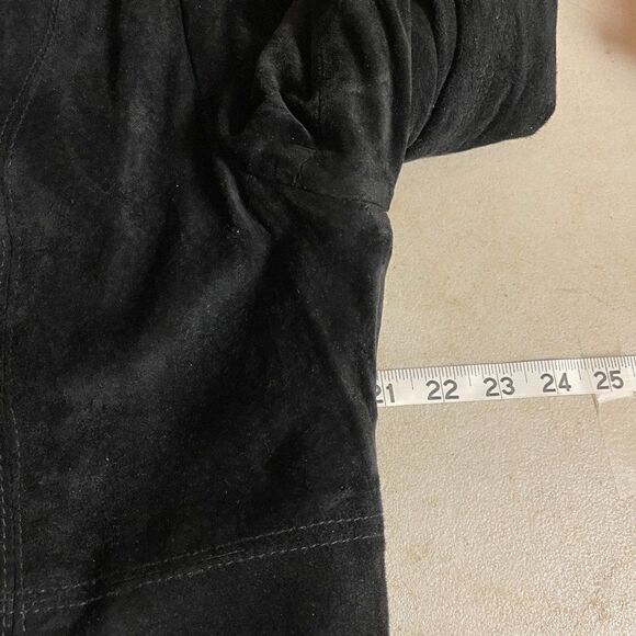 Vintage Leather/Fur Black Full Length Coat Black L - Picture 6 of 7